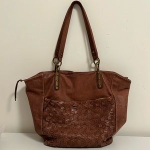 Elliott Lucca Italian leather brown weaved shoulder bag